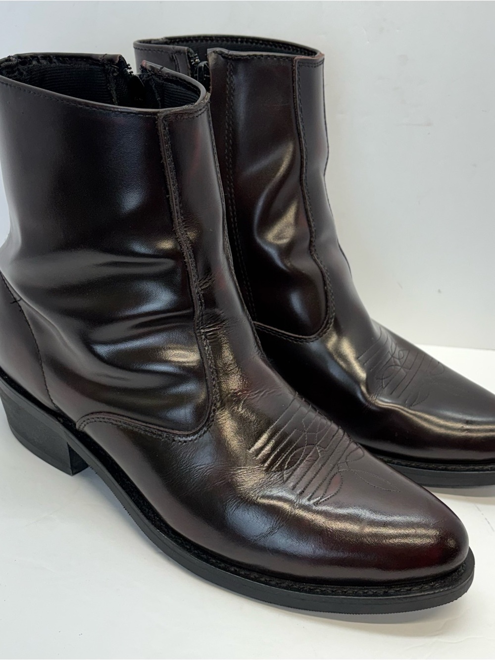 Laredo Long Haul Mens 9.5 EW Cherry Brown Leather Side Zip Western Boots 62008
